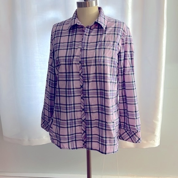Talbots lavender Plaid Button Down Women’s Shirt Size Large Petite - Picture 1 of 7